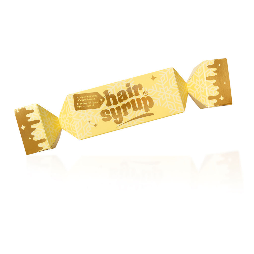 Hair Syrup Mystery Cracker with a 100ml hair syrup and 50ml mini inside